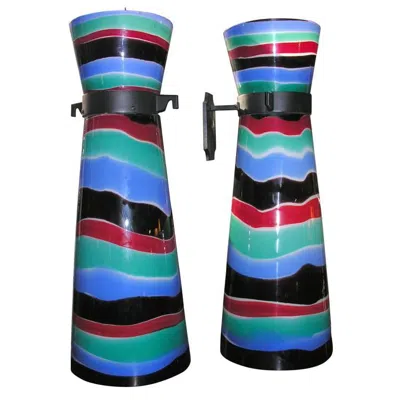Pre-owned Venini Pair Of Monumental 1950's Sconces In Blue
