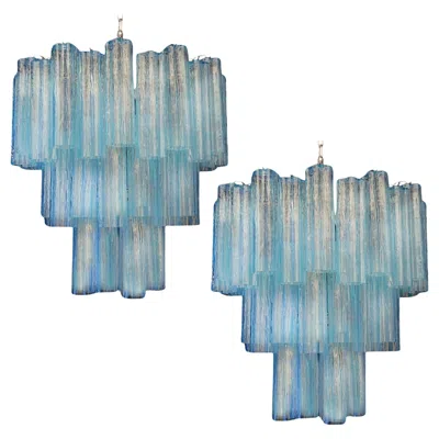 Pre-owned Venini Pair Of Murano Glass Chandeliers In Blue
