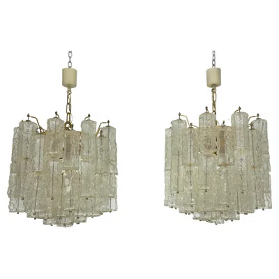 Pre-owned Venini Pair Of Murano Glass Elements Chandelier By . Italy 1970s. In Brown