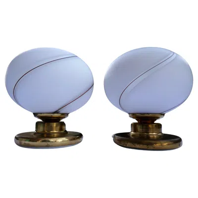 Pre-owned Venini Pair Of Murano Glass Swirl Table Lamps In Purple