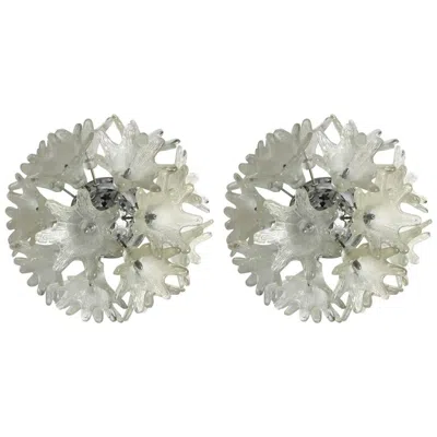 Pre-owned Venini Pair Of Murano Sconces Or Flush Mounts,  Style Esprit Series, Circa 1968 In Transparent