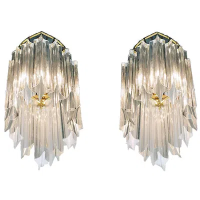Pre-owned Venini Pair Of Novaresi Wall Sconces Crystals & Gilt Brass, Italy 1970s In Sand