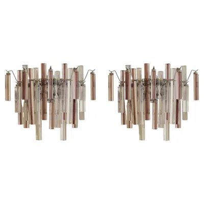 Pre-owned Venini Pair Of Pink Triedri Glass Sconces By , 1960s