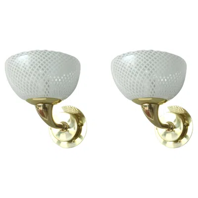 Pre-owned Venini Pair Of Reticello Sconces, 3 Pairs Available In Transparent