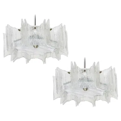 Pre-owned Venini Pair Of Star Shaped Nickel And Glass Kalmar Chandeliers Pendant Lights, 1970s In Transparent