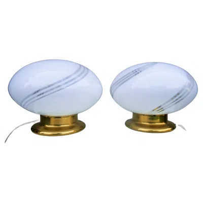Pre-owned Venini Pair Of Table Or Bedside Lamps In The Style Of  Murano Spiral Or Vortex In Transparent