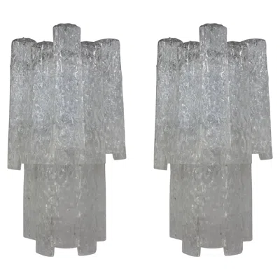 Pre-owned Venini Pair Of Toni Zuccheri For  Murano Glass Sconces In Transparent