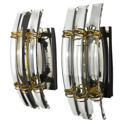 Pre-owned Venini Pair Of Triedi Murano Sconces, Italy, 1970 In Transparent