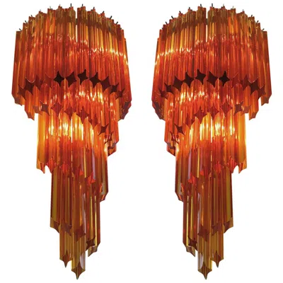 Pre-owned Venini Pair Of Venetian Wall Sconces, Murano, 1980s In Red