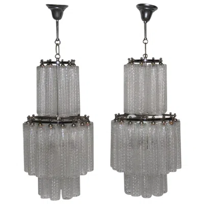 Pre-owned Venini Pair Of  Chandelier Tubes Murano Art Glass, 1960s Italian Design In Transparent
