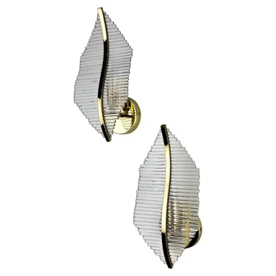 Pre-owned Venini Pair Of  Floral Wall Sconces Gilt Brass & Murano Tubular Glass Italy 1970s In Clear