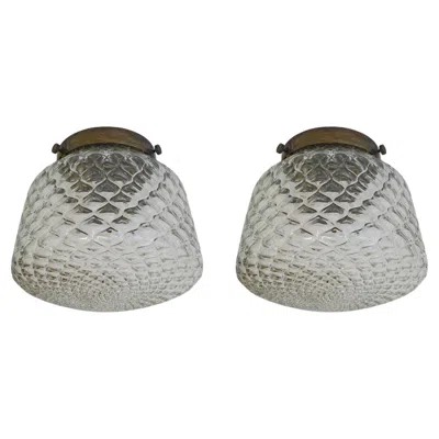 Pre-owned Venini Pair Of  Murano Glass And Brass Flush Mount Ceiling Lights, Italy 1940s In Transparent