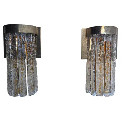 Pre-owned Venini Pair Of  Murano Glass Wall Sconces Metal Structure 1960s In Transparent