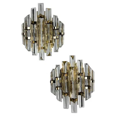 Pre-owned Venini Pair Of  Sconces, Triedi Cut Glass, Italy, Circa 1970's In Transparent