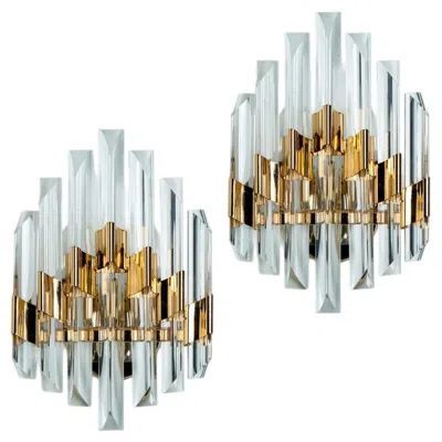 Pre-owned Venini Pair Of  Style Clear Gold Glass Brass Sconce, 1970 In Transparent