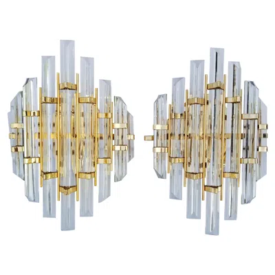 Pre-owned Venini Pair Of  Style Crystal Sconces In Sand