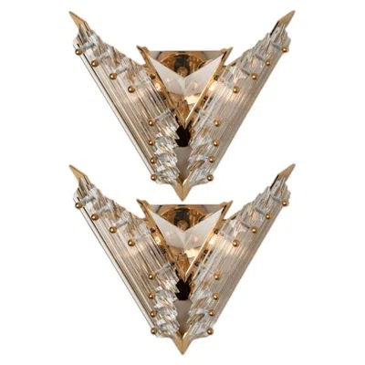 Pre-owned Venini Pair Of  Style Triedroglass Glass And Brass Sconces, Italy, 1970s In Brown