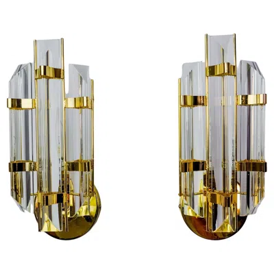 Pre-owned Venini Pair Of  Style Wall Lights, Triedri Glass, Murano, Italy 1990 In Sand