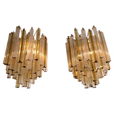 Pre-owned Venini Pair Of  'trilobo' Chandeliers. Italy C1960 In Brown