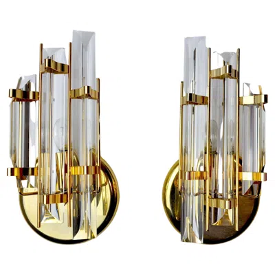 Pre-owned Venini Pair Of  Wall Lamps Cut Glass Murano Italy 1980 In Sand
