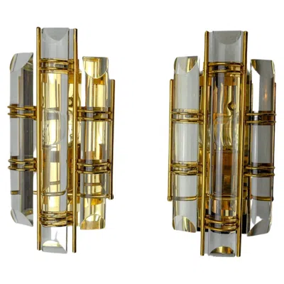 Pre-owned Venini Pair Of  Wall Lamps, Half-moon Glass, Murano, Italy 1970 In Brown