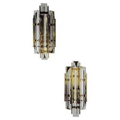 Pre-owned Venini Pair Of  Wall Lights, Murano Cut Glass, 1970's, Italy In Brown