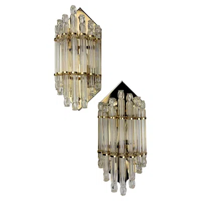 Pre-owned Venini Pair Of  Wall Lights, Murano Cut Glass, Circa 1970's, Italy In Brown