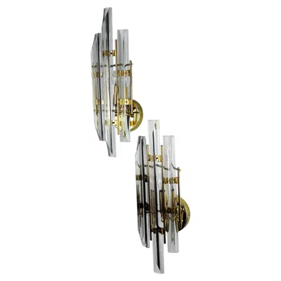 Pre-owned Venini Pair Of  Wall Lights, Murano Cut Glass, Italy, Circa 1970's In Transparent