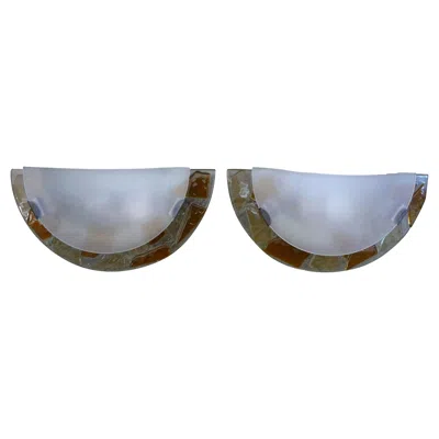 Pre-owned Venini Pair Of Vintage Italian Fontana Arte Style Glass Sconces In Transparent