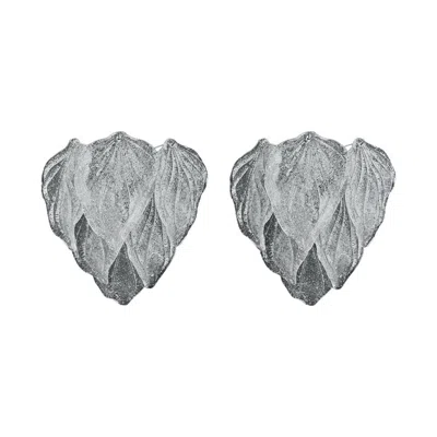 Pre-owned Venini Pair Of Vintage Italian Murano Wall Lights - 6 "fiammette" Clear Grit Glass In Transparent