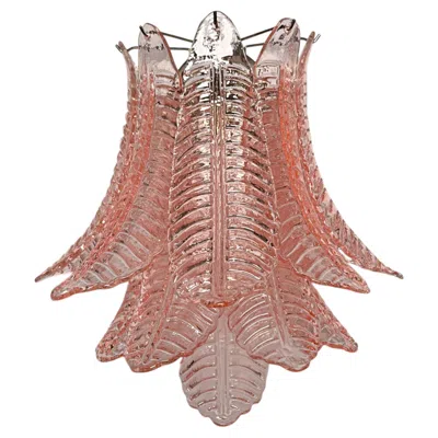 Pre-owned Venini Pair Of Vintage Murano Six-tier Felci Wall Sconce - Pink Glasses