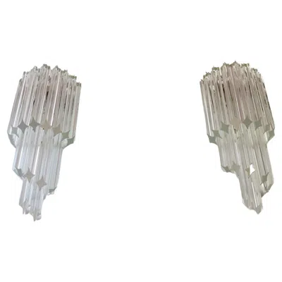 Pre-owned Venini Pair Of Vintage Murano Wall Sconce, 32 Quadriedri Trasparent Prism In Transparent