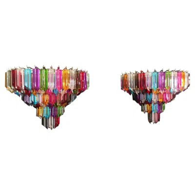 Pre-owned Venini Pair Of Vintage Murano Wall Sconce - 63 Multicolored Quadriedri In Brown