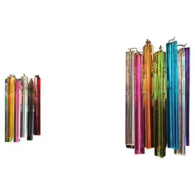 Pre-owned Venini Pair Of Vintage Murano Wall Sconce, 9 Multicolored Triedri In Black