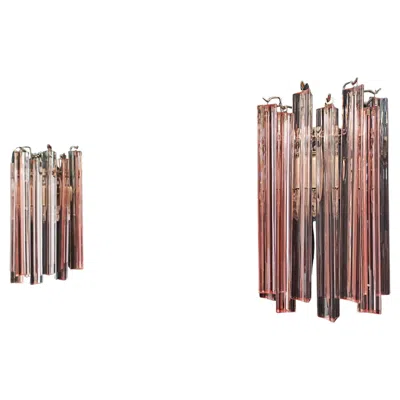 Pre-owned Venini Pair Of Vintage Murano Wall Sconce, 9 Pink Triedri