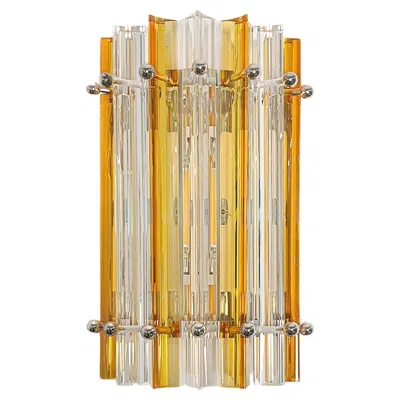 Pre-owned Venini Pair Of Vintage Murano Wall Sconce – Clear And Amber Triedri - Column Model In Brown