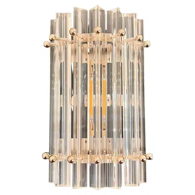 Pre-owned Venini Pair Of Vintage Murano Wall Sconce – Clear Triedri -column Model In Sand