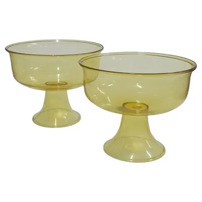 Pre-owned Venini Pair Of Yellow Murano Glass Coppe, Italy 1930s