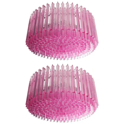 Pre-owned Venini Pair Triedri Glass Chandeliers, Murano In Purple