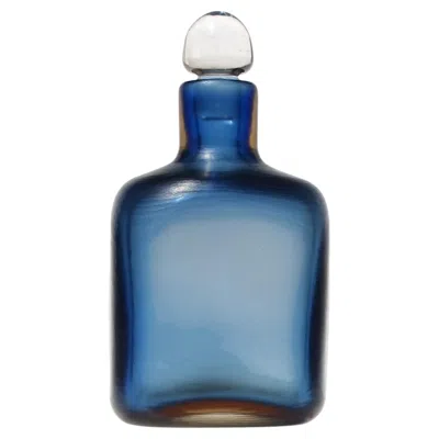 Pre-owned Venini Paolo  Murano Label Blue Orange Inciso Technique Italian Art Glass Bottle