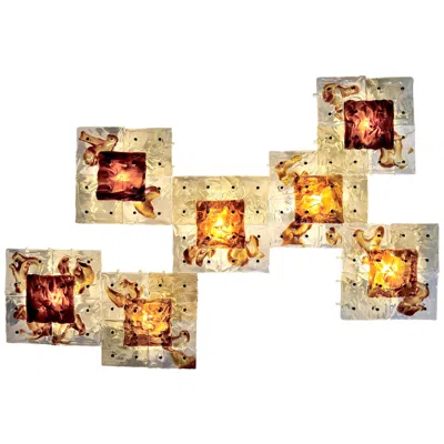 Pre-owned Venini Patchwork Hand Blown Wall Lamp By Toni Zuccheri In Sand