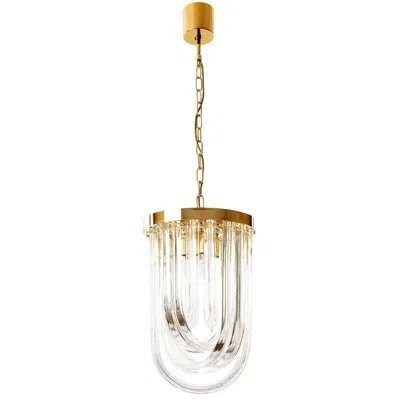 Pre-owned Venini Pendant Light Chandelier, Curved Crystal Glass And Gilt Brass, Italy In Sand