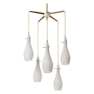 Pre-owned Venini Pendant Light Kalmar 'pendelstern', Brass Opaline Frosted White Milk Glass, 1960