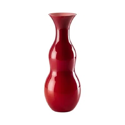 Pre-owned Venini Pigmenti Large Vase In Opaline Ox Blood Red Milk White Inside Glass By