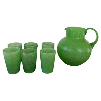 Pre-owned Venini Pulegoso Pitcher And Cups Attr. Napoleone Martinuzzi, , Murano Italy 1930s In Green