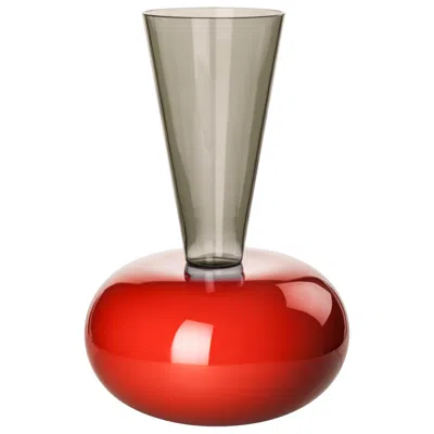 Pre-owned Venini Puzzle Vase In Coral & Gray Glass By Ettore Sottsass In Red