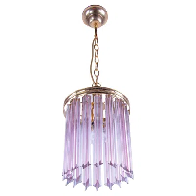 Pre-owned Venini Quadriedri Pink Murano Glass Prism & Brass Pendant Chandelier,  Italy 1970