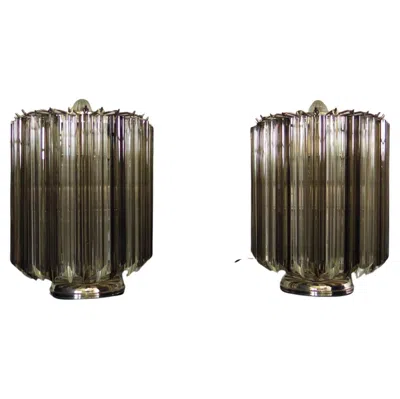 Pre-owned Venini Quadriedri Table Lamp -  Style - Trasparent And Smoked Prism In Black