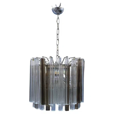 Pre-owned Venini Quadrifogio Italia 1970s Round Chandelier Chromed Metal Structure In Transparent