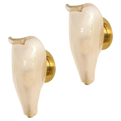 Pre-owned Venini Rare Pair Of Petali Gold Leaf Murano Glass Sconces Model 5825, Italy